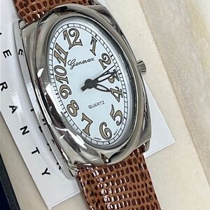 NIB Ladies Genevex by Croton tank watch w/ brown leather band